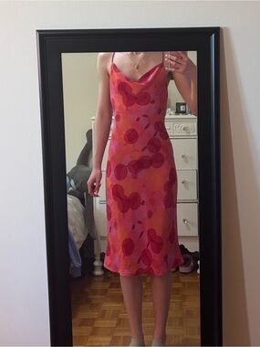 Jacob Pink and Orange Printed Slip Midi Dress